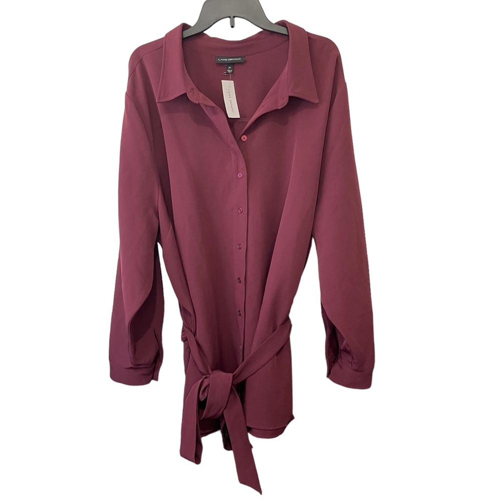 Lane Bryant Button Down Top With Belt Woman’s Size 26 cranberry color